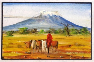 African Painting - On the Foot of Kilimanjaro from Africa